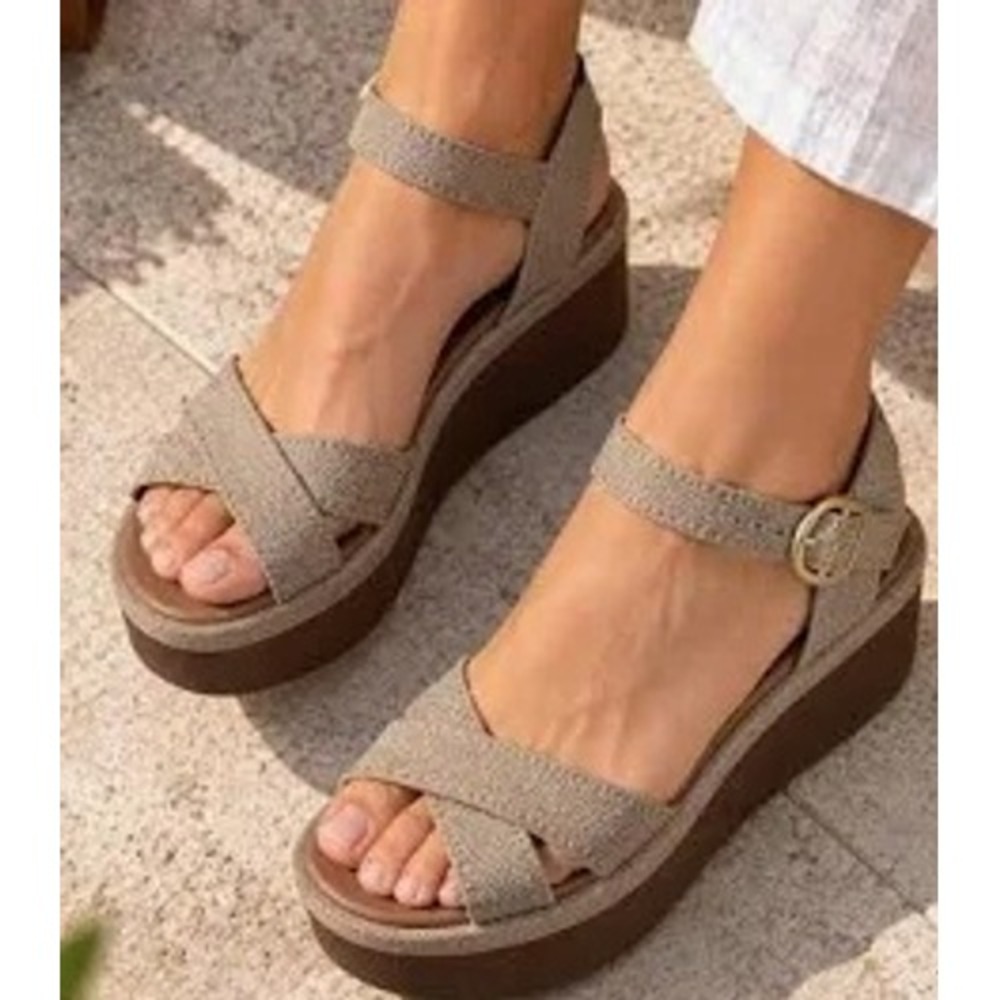 Rothy's Aurora platform wedge sandals women 8.5 gold metallic crisscross